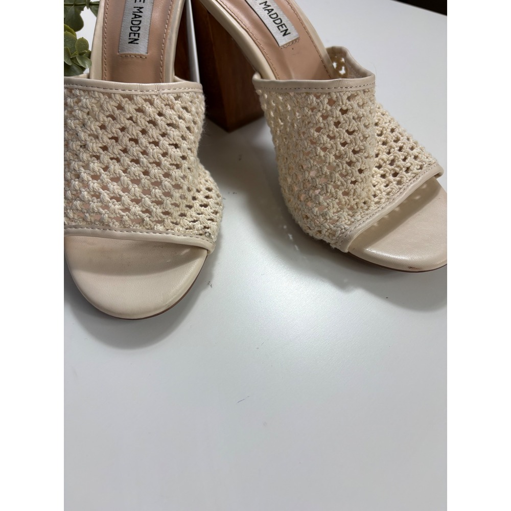 Steve Madden Womens Crochet Block Heel Mules Cream Woven Slide Sandals Size 7 - Picture 6 of 8